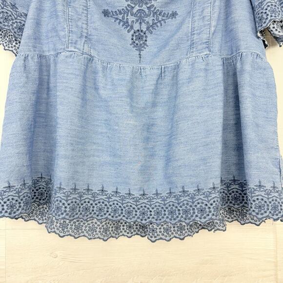 Old Navy Womens XL Chambray Flutter Sleeve Top Blouse Tie Back Boho Square Neck - Picture 5 of 15